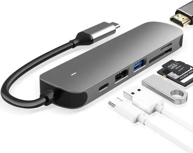 Main image of 6 in 1 USB C Multiport Docking Station Hub with 4K HDMI, USB 3.0, USB-C PD Charging, SD TF Card Reader, Type C Adapter for MacBook Pro Air and All USB-C Laptops