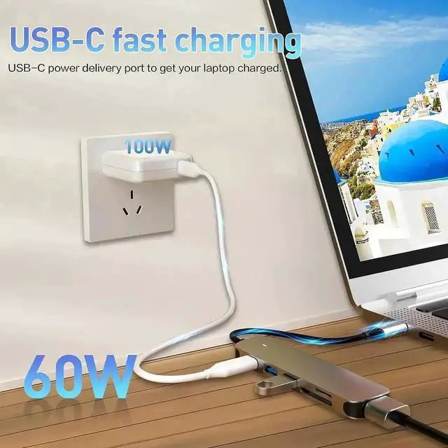 Alt view image 3 of 7 - 6 in 1 USB C Multiport Docking Station Hub with 4K HDMI, USB 3.0, USB-C PD Charging, SD TF Card Reader, Type C Adapter for MacBook Pro Air and All USB-C Laptops