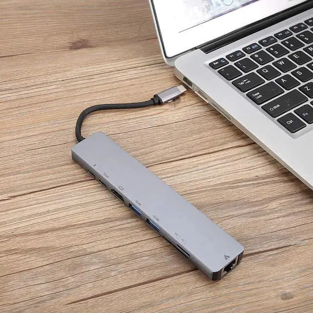Alt view image 5 of 7 - 8-in-1 USB C Multiport Docking Station Hub, Type-C Adapter with 4K HDMI, Gigabit RJ45 Ethernet, USB 3.0, USB-C Data Port, SD & TF Card Reader OTG Connector for Laptops