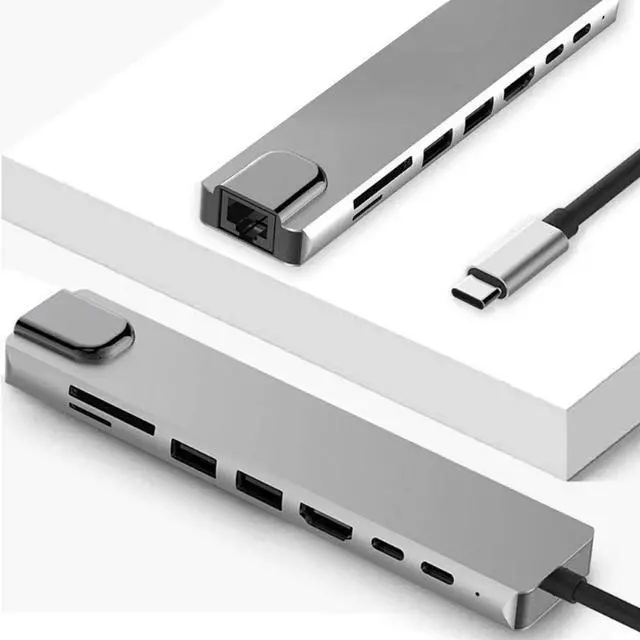Alt view image 3 of 7 - 8-in-1 USB C Multiport Docking Station Hub, Type-C Adapter with 4K HDMI, Gigabit RJ45 Ethernet, USB 3.0, USB-C Data Port, SD & TF Card Reader OTG Connector for Laptops