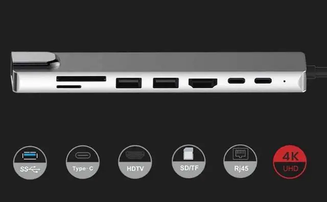 Alt view image 6 of 7 - 8-in-1 USB C Multiport Docking Station Hub, Type-C Adapter with 4K HDMI, Gigabit RJ45 Ethernet, USB 3.0, USB-C Data Port, SD & TF Card Reader OTG Connector for Laptops