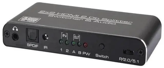 Alt view image 2 of 7 - 2x2 HDMI 2.0 Matrix Switch Splitter 2 In 2 Out 4K@60Hz, Supports HDR HDCP2.2 3D with IR Remote, 3.5mm Headphone Jack and SPDIF Optical Audio Output