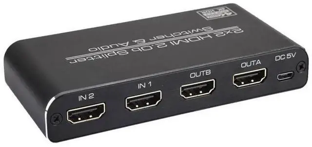 Alt view image 7 of 7 - 2x2 HDMI 2.0 Matrix Switch Splitter 2 In 2 Out 4K@60Hz, Supports HDR HDCP2.2 3D with IR Remote, 3.5mm Headphone Jack and SPDIF Optical Audio Output