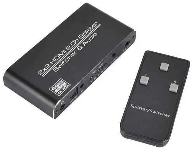 Alt view image 4 of 7 - 2x2 HDMI 2.0 Matrix Switch Splitter 2 In 2 Out 4K@60Hz, Supports HDR HDCP2.2 3D with IR Remote, 3.5mm Headphone Jack and SPDIF Optical Audio Output