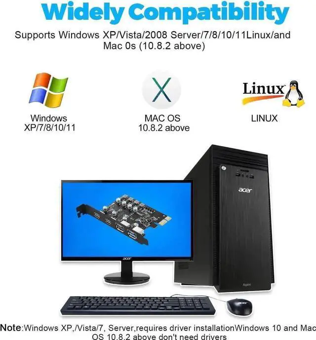 Alt view image 3 of 7 - PCI-E to USB 3.2 Gen 1 Expansion Card with 4 Ports (2 USB-C + 2 USB-A), PCI Express USB 3.0 Add-On Adapter Card for Desktop PC Motherboard Internal Upgrade