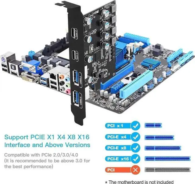 Alt view image 2 of 7 - PCI-E to USB 3.2 Gen 1 Expansion Card with 4 Ports (2 USB-C + 2 USB-A), PCI Express USB 3.0 Add-On Adapter Card for Desktop PC Motherboard Internal Upgrade