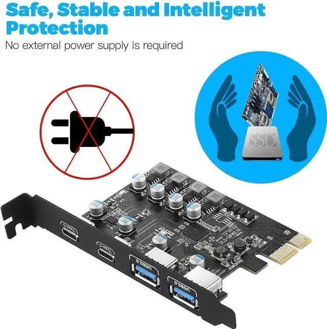 Alt view image 5 of 7 - PCI-E to USB 3.2 Gen 1 Expansion Card with 4 Ports (2 USB-C + 2 USB-A), PCI Express USB 3.0 Add-On Adapter Card for Desktop PC Motherboard Internal Upgrade