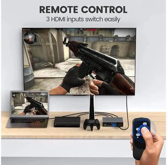 Alt view image 4 of 7 - HDMI 2.1 3 In 1 Out Switcher 8K@60Hz 4K@120Hz, 48Gbps Ultra High Speed HDMI Splitter with IR Remote Control, Compatible with PS5 PS4, Monitor, Projector and Game Consoles