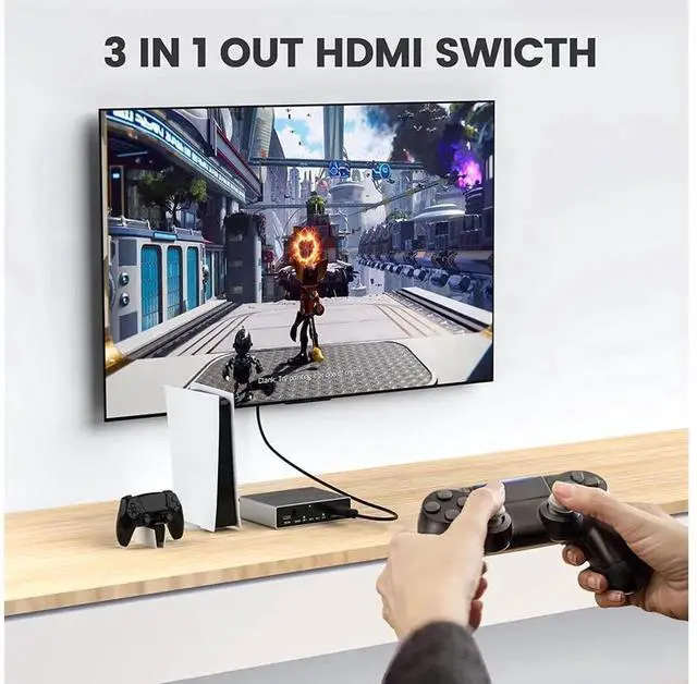Alt view image 3 of 7 - HDMI 2.1 3 In 1 Out Switcher 8K@60Hz 4K@120Hz, 48Gbps Ultra High Speed HDMI Splitter with IR Remote Control, Compatible with PS5 PS4, Monitor, Projector and Game Consoles