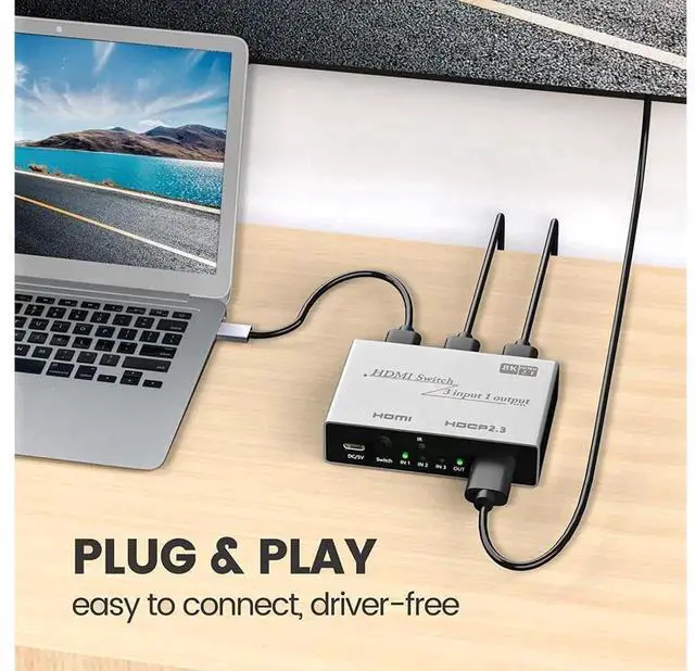 Alt view image 6 of 7 - HDMI 2.1 3 In 1 Out Switcher 8K@60Hz 4K@120Hz, 48Gbps Ultra High Speed HDMI Splitter with IR Remote Control, Compatible with PS5 PS4, Monitor, Projector and Game Consoles