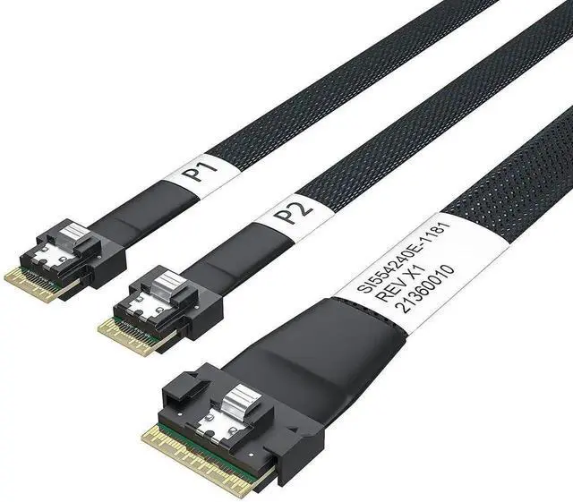 Main image of 1m SlimSAS SFF-8654 8i to 2 x SFF-8654 4i Internal Breakout Cable, PCIe 4.0 SAS 4.0 24Gbps 85-Ohm Impedance Server Storage Splitter Cable (3.3FT)