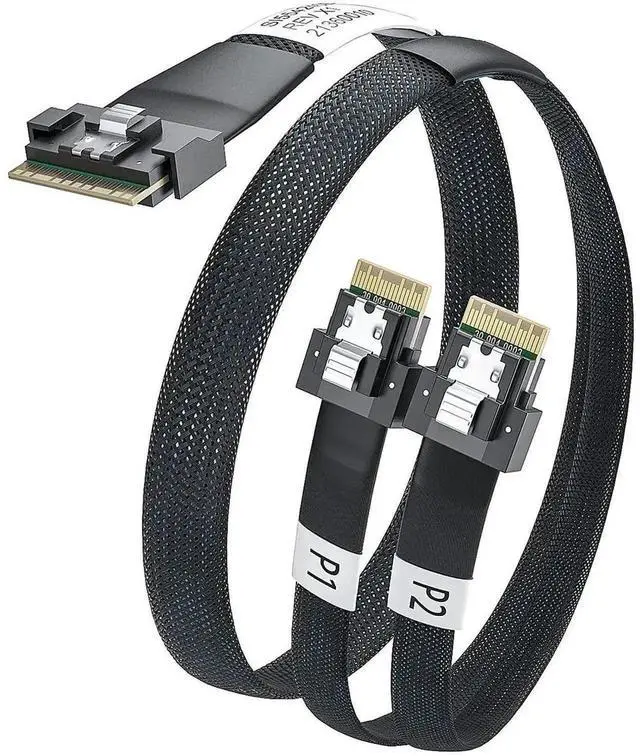 Alt view image 2 of 3 - 1m SlimSAS SFF-8654 8i to 2 x SFF-8654 4i Internal Breakout Cable, PCIe 4.0 SAS 4.0 24Gbps 85-Ohm Impedance Server Storage Splitter Cable (3.3FT)