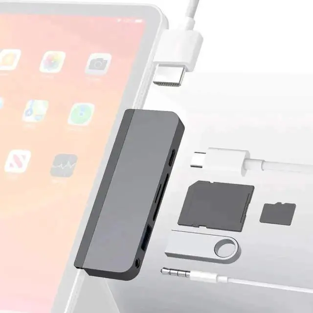 Main image of Stouchi 6 in 1 USB C Hub Docking Station for iPad Pro 2018, USB 3.1 5Gbps, USB3.0, 4K HDMI Output, 60W USB-C PD Pass-Through Charging, 3.5mm Audio Jack, SD & Micro SD Card Reader Multiport Dongle Adap