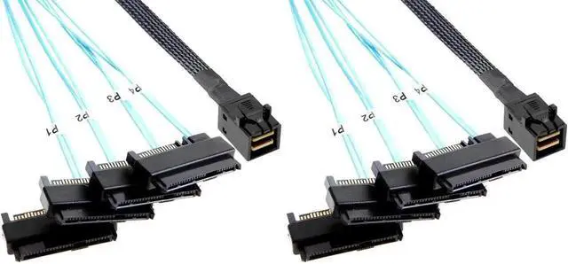 Main image of 0.5M Mini SAS SFF-8643 to SFF-8482 Cable 4X SFF-8482 Connector with SATA Power Supply Adapter Cord 1.6FT Server Hard Drive Connection Wire, Pack of 2