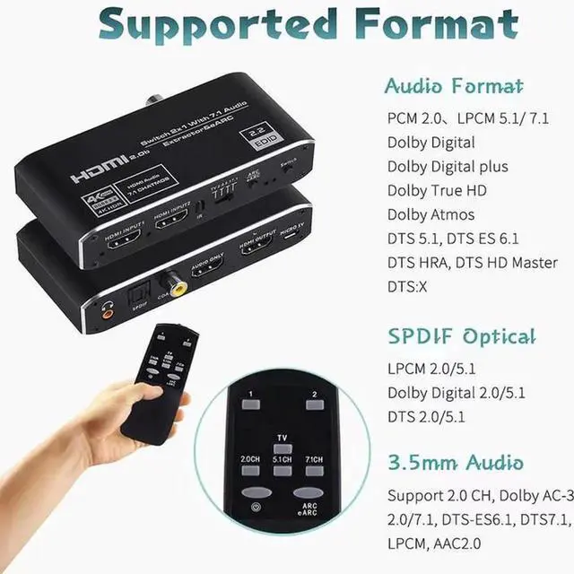 Alt view image 4 of 5 - Torpedo Nova HDMI 2.0b 2x1 Switch with Audio Extractor and eARC Function, 4K@60Hz HDR Video Output, Supports 7.1 Channel Surround Sound & Dolby Atmos for Home Theater Game Consoles TV Box