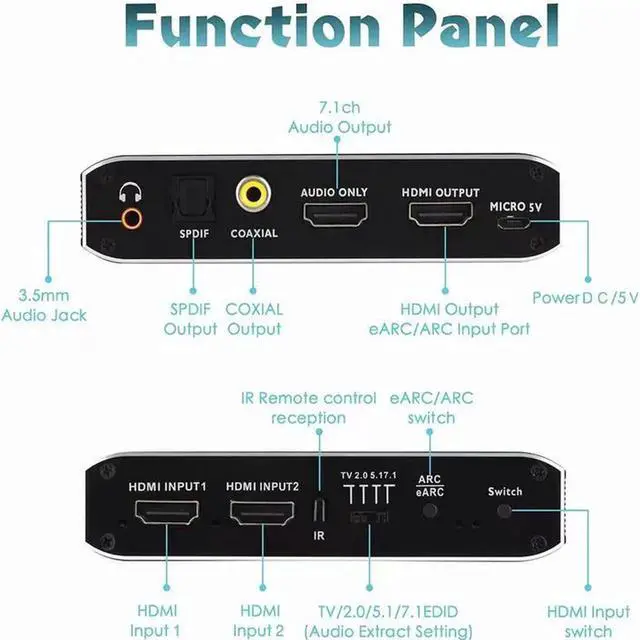 Alt view image 5 of 5 - Torpedo Nova HDMI 2.0b 2x1 Switch with Audio Extractor and eARC Function, 4K@60Hz HDR Video Output, Supports 7.1 Channel Surround Sound & Dolby Atmos for Home Theater Game Consoles TV Box