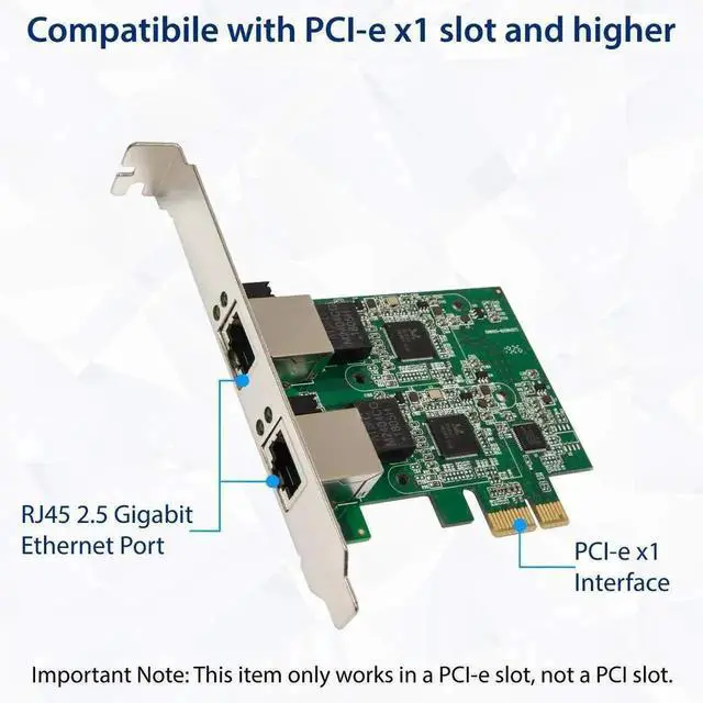 Alt view image 4 of 6 - SD-PEX24066 Dual 2.5G PCIe x1 Ethernet Network Card, Dual RJ45 2500Mbps LAN Adapter with RTL8125 Chip, Includes Low Profile Bracket for PC Server NAS Workstation Network Expansion