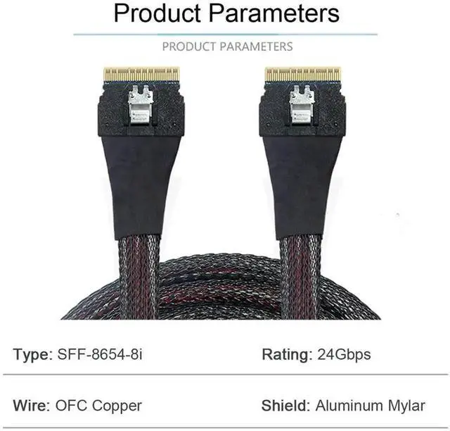 Alt view image 3 of 7 - 50cm PCIe 4.0 Slimline SAS Cable SFF-8654 8i 74Pin Male to Male Server Internal Cord, SFF8654 Host to Target High Speed Storage Wire for HBA RAID Card NVMe SSD Backplane Data Center