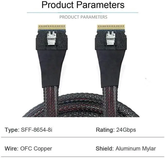Alt view image 3 of 7 - 50cm Slimline SAS 4.0 Cable SFF-8654 8i 74Pin Male to Male PCIe 4.0 Server Internal Cord, SFF8654 Host to Target Storage Wire for RAID HBA Card NVMe SSD Backplane Data Center Storage System