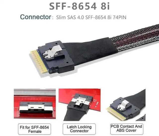 Alt view image 6 of 7 - 50cm Slimline SAS 4.0 Cable SFF-8654 8i 74Pin Male to Male PCIe 4.0 Server Internal Cord, SFF8654 Host to Target Storage Wire for RAID HBA Card NVMe SSD Backplane Data Center Storage System