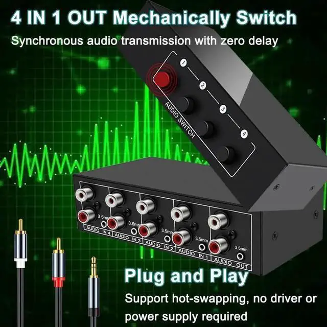 Alt view image 6 of 6 - 4 in 1 Out Bi-Directional Analog Stereo Audio Switcher, 3.5mm AUX & RCA L/R A/B Audio Selector Box, Supports Bidirectional Signal Switch for Speakers Amplifiers MP3 Phone Laptop TV Sound System