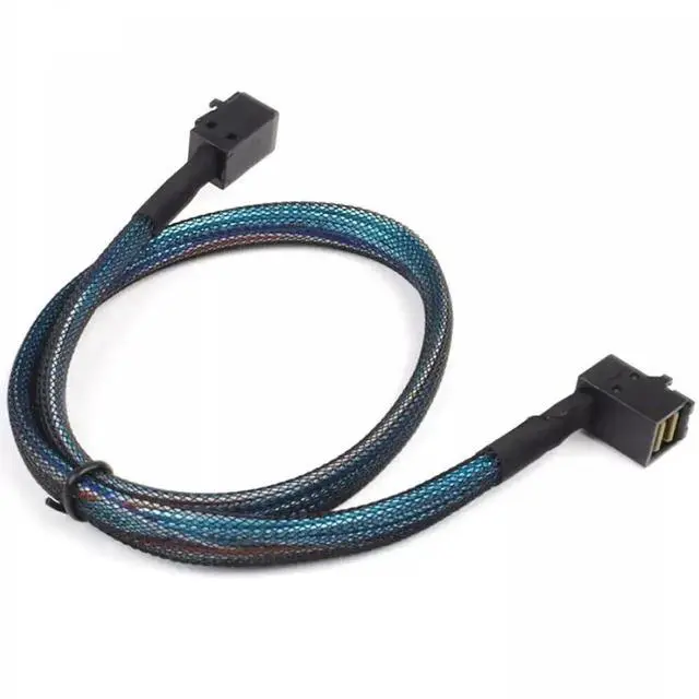 Alt view image 2 of 5 - 100cm Mini SAS HD SFF-8643 Right Angle to Straight Server Internal Cable, 90 Degree Elbow SFF8643 Male to Male High Speed Storage Cord for RAID HBA Card Hard Drive Backplane Chassis Wiring