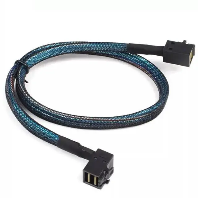 Alt view image 3 of 5 - 100cm Mini SAS HD SFF-8643 Right Angle to Straight Server Internal Cable, 90 Degree Elbow SFF8643 Male to Male High Speed Storage Cord for RAID HBA Card Hard Drive Backplane Chassis Wiring