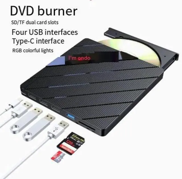 Alt view image 3 of 4 - 7-in-1 Multifunctional External Optical Drive, USB3.0 & USB-C Dual Interface DVD CD RW Rewritable Burner, 24X High Speed Reading 8X Writing, Built-in SD TF Card Reader and Extra USB Port, Plug and Pla