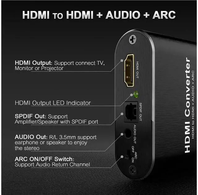 Alt view image 5 of 7 - eokCXOY OZV8 HDMI 2.0 Audio Extractor 4K@60Hz with ARC 5.1 Surround Sound, HDMI to SPDIF Optical & 3.5mm Audio Output Converter for PS5 Xbox Series X Blu-ray Player TV Box