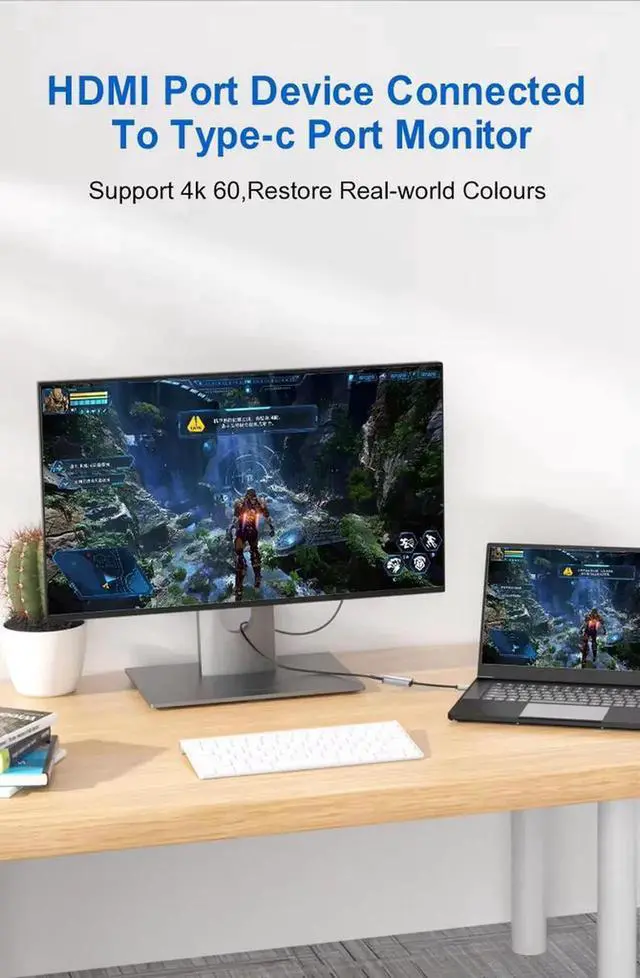 Alt view image 2 of 7 - 4K 60Hz HDMI to USB-C Female Video Capture Adapter, HDMI Type-C Audio Video Converter with 5V Power Supply, Portable HDMI Input to USB C Output Recording Cable for Laptop Phone Live Streaming