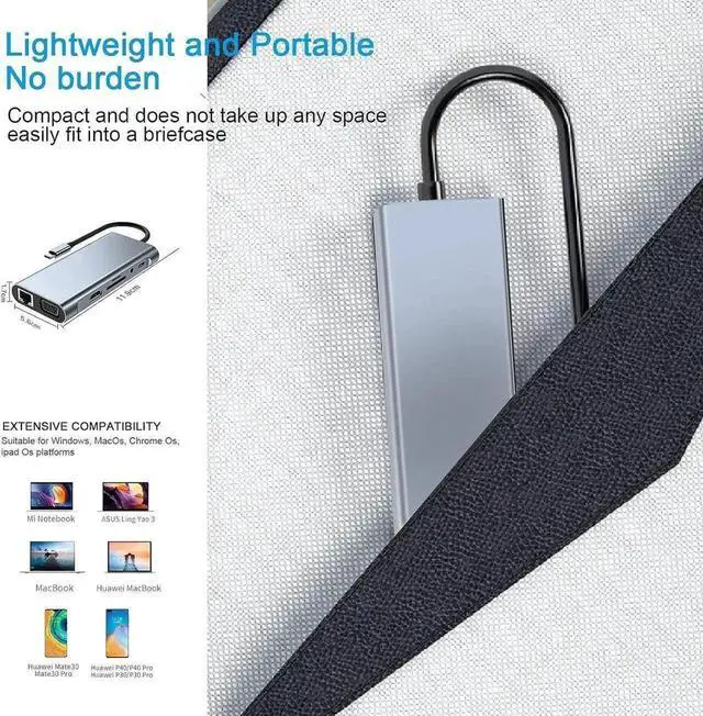 Alt view image 3 of 7 - 11 in 1 USB C Docking Station Multiport Hub with 4K HDMI, VGA, Gigabit RJ45 Ethernet, USB3.0, 3×USB2.0, 100W PD Charging, 3.5mm Audio Jack, Compatible with MacBook Laptops HDD Xbox Printer Keyboard Mo