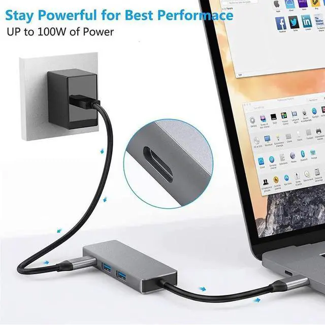 Alt view image 3 of 5 - 4 in 1 USB C Multiport Docking Station, Type-C Hub with 4K HDMI Output, 100W PD Power Delivery, Dual USB 3.0 Data Ports, PVC Shell Portable Adapter Compatible with MacBook Laptops and Tablets