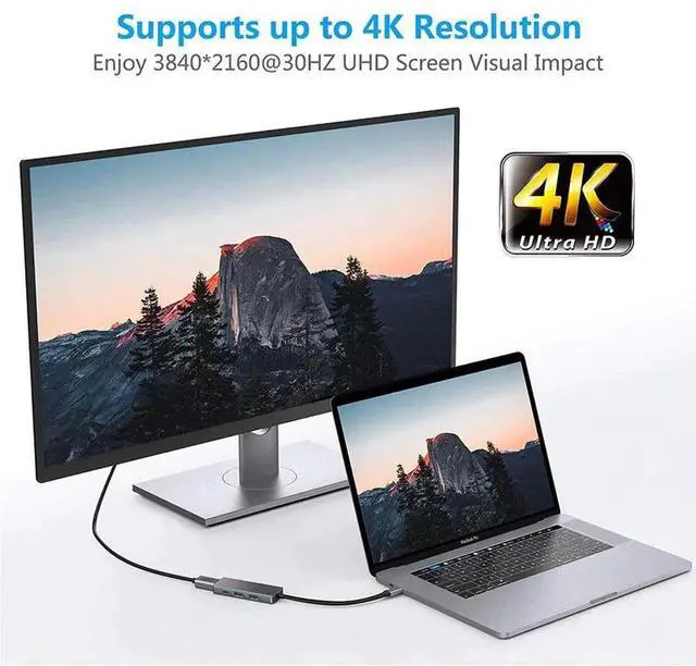 Alt view image 2 of 5 - 4 in 1 USB C Multiport Docking Station, Type-C Hub with 4K HDMI Output, 100W PD Power Delivery, Dual USB 3.0 Data Ports, PVC Shell Portable Adapter Compatible with MacBook Laptops and Tablets