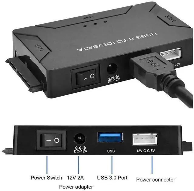 Alt view image 7 of 7 - USB 3.0 to SATA IDE Hard Drive Adapter Converter with 12V 2A Power Supply, Support 2.5 Inch & 3.5 Inch IDE SATA HDD SSD Disk Reader for Old Hard Disk Data Backup and Recovery