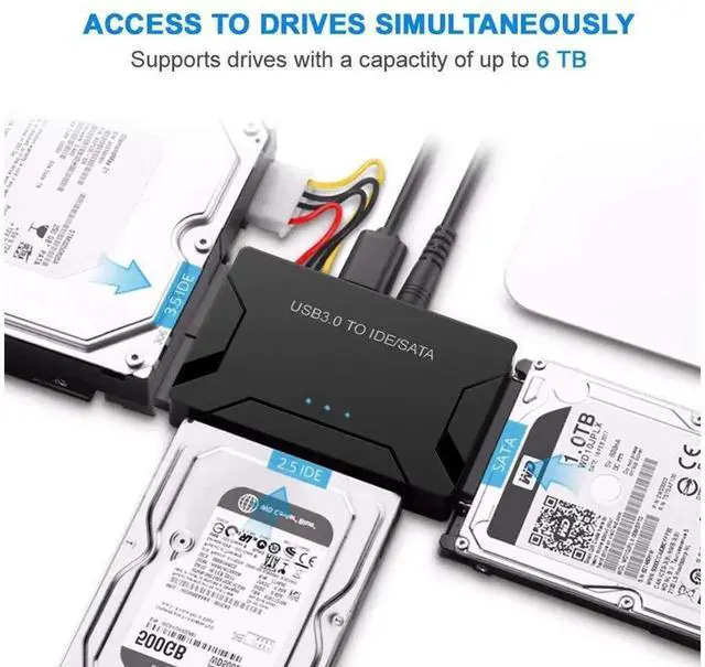 Alt view image 2 of 7 - USB 3.0 to SATA IDE Hard Drive Adapter Converter with 12V 2A Power Supply, Support 2.5 Inch & 3.5 Inch IDE SATA HDD SSD Disk Reader for Old Hard Disk Data Backup and Recovery