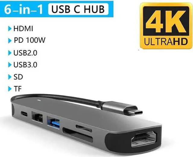 Main image of 6 in 1 USB C Multiport Hub Docking Station with 4K HDMI Output, 87W PD Charging, USB3.0, USB2.0, SD TF Card Reader, Portable Type-C Expander Compatible with Surface Pro XPS MacBook Pro Air All Type-C