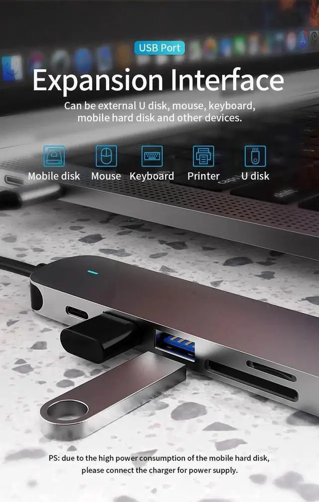 Alt view image 6 of 7 - 6 in 1 USB C Multiport Hub Docking Station with 4K HDMI Output, 87W PD Charging, USB3.0, USB2.0, SD TF Card Reader, Portable Type-C Expander Compatible with Surface Pro XPS MacBook Pro Air All Type-C