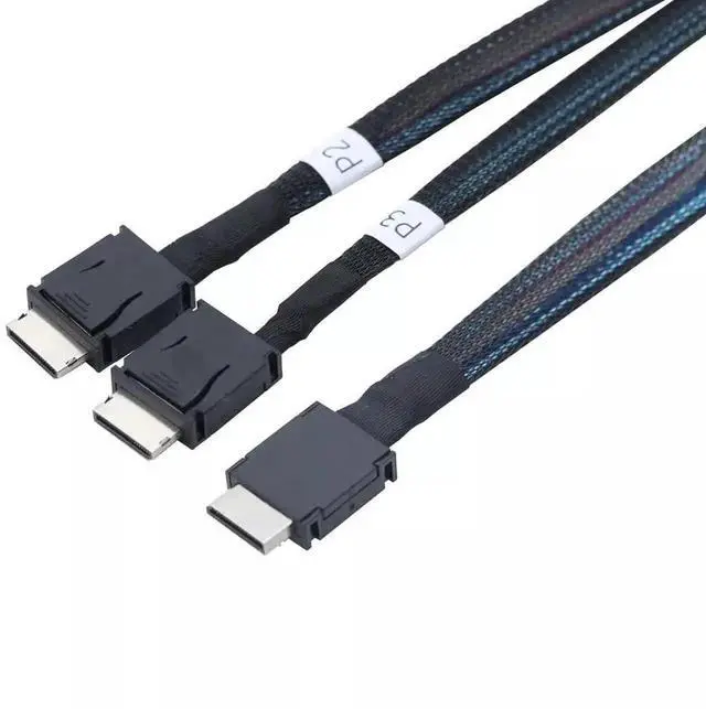 Alt view image 3 of 6 - Dilinker OCuLink PCIe SFF-8611 4i to Dual SFF-8611 4i Breakout Cable, 50CM High Speed SAS4.0 Server Internal Interconnection Cord for Storage Backplane RAID Controller Data Center Workstation