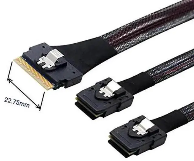 Alt view image 2 of 4 - PCI-E 4.0 Ultraport Slimline SAS SFF-8654 8i 74Pin to Dual SFF-8087 Mini SAS Breakout Cable, 24Gbps High Speed Internal Server Interconnection Cord for RAID Controller Storage Backplane Workstation