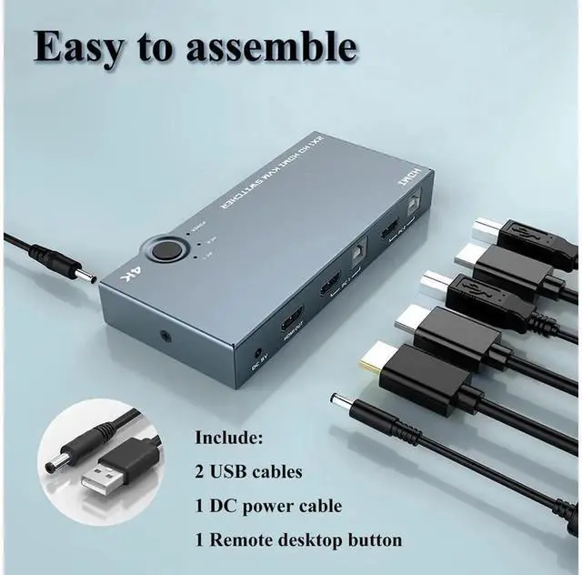 Alt view image 2 of 7 - 2 Port HDMI KVM Switch 4K 60Hz USB 2.0, 2 Computers Share One Monitor Keyboard Mouse Set, Compatible with Wired & Wireless Keyboards Mice for Office Desktop Work