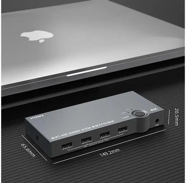 Alt view image 7 of 7 - 2 Port HDMI KVM Switch 4K 60Hz USB 2.0, 2 Computers Share One Monitor Keyboard Mouse Set, Compatible with Wired & Wireless Keyboards Mice for Office Desktop Work