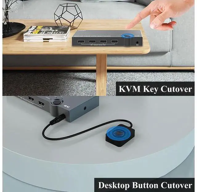 Alt view image 4 of 7 - 2 Port HDMI KVM Switch 4K 60Hz USB 2.0, 2 Computers Share One Monitor Keyboard Mouse Set, Compatible with Wired & Wireless Keyboards Mice for Office Desktop Work