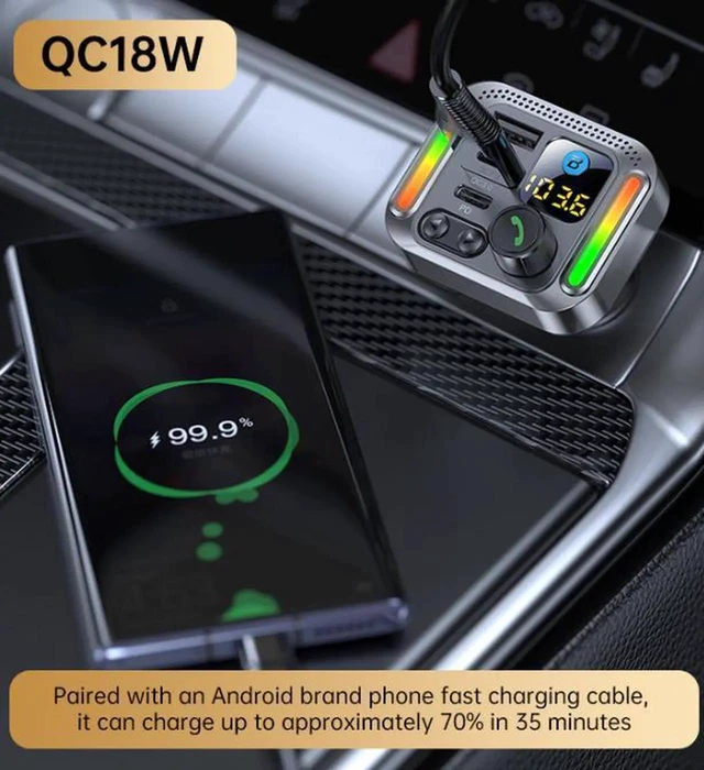 Alt view image 2 of 4 - T32 Car Bluetooth FM Transmitter, 66W PD QC3.0 Fast Car Charger, 2 TypeC 1 USB Port, UDisk Music Player Support MP3 WMA FLAC WAV, HandsFree Call for Car Truck SUV,2040 Working Temperature