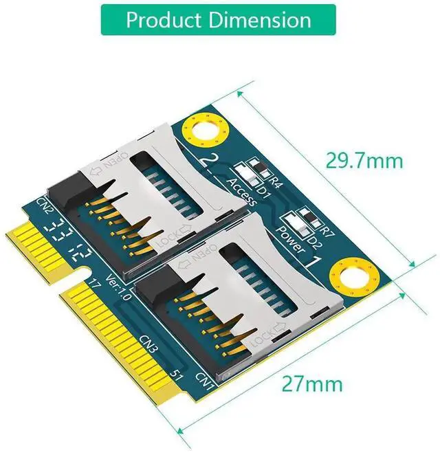 Alt view image 3 of 5 - Mini PCIe to Dual Micro SD TF Card Reader Adapter, MiniPCIExpress Slot to 2Port Micro SD Converter Card, for Laptop Notebook Embedded Device & Industrial PC Storage Expansion