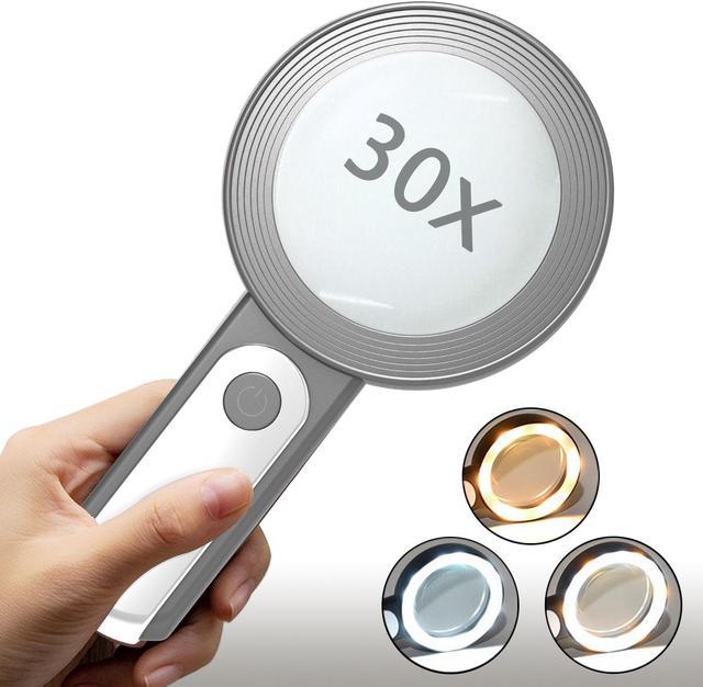 Magnifying Glasses, Yeeseok 30X Magnifying Glass for Reading Book with 18  LED Light Gift for Low Vision Seniors, Macular Degeneration, Kids Science 