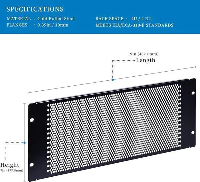 Alt view image 2 of 7 - 4U Blank Rack Mount Panel Spacer with Venting for 19in Server Rack Enclosure or Network Cabinet 2 Pack, Black
