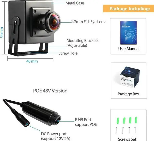 Alt view image 7 of 7 - 5MP Mini Fisheye POE IP Camera,1.7mm Lens 180° Wide Viewing Angle P2P Remote View CCTV Video IP POE Camera,Small Indoor Fisheye Security Camera H.265 Motion Detection (I706-3-P-HS)