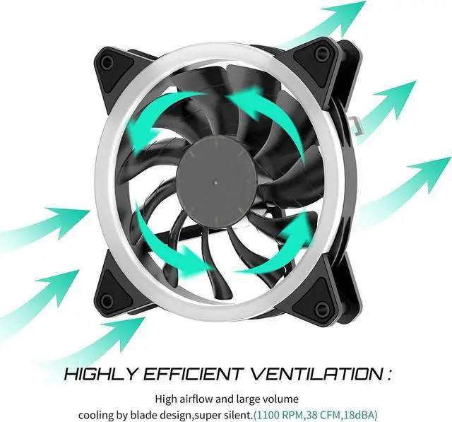 Alt view image 2 of 6 - upHere 120mm RGB Series Case Fan,Quiet Edition High Airflow LED Case Fan for PC Cases-5 Pack