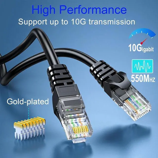 Alt view image 2 of 6 - Cat 6 Ethernet Cable 5FT 10Pack, Cat6 Ethernet Patch Cable 10Gbps, High-Speed UTP Cat6 Network Cable Pure Copper, Cat 6 Cable for Home and Office Network, Black