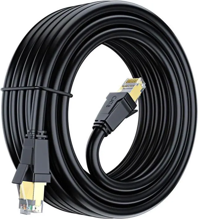 Main image of Cat 8 Ethernet Cable 25 ft, Ethernet Cable with Gold-Plated RJ45 Connector, Cat 8 Network Cable, LAN Internet Cable for Modems, Routers, Network Switch, High Speed Ethernet Cable (Black)